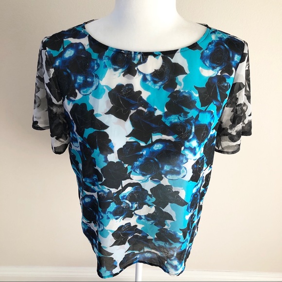 HALOGEN floral sheer short sleeve blouse - Picture 5 of 7